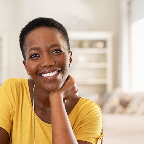 happy mature woman with tooth-colored fillings in Brookfield 