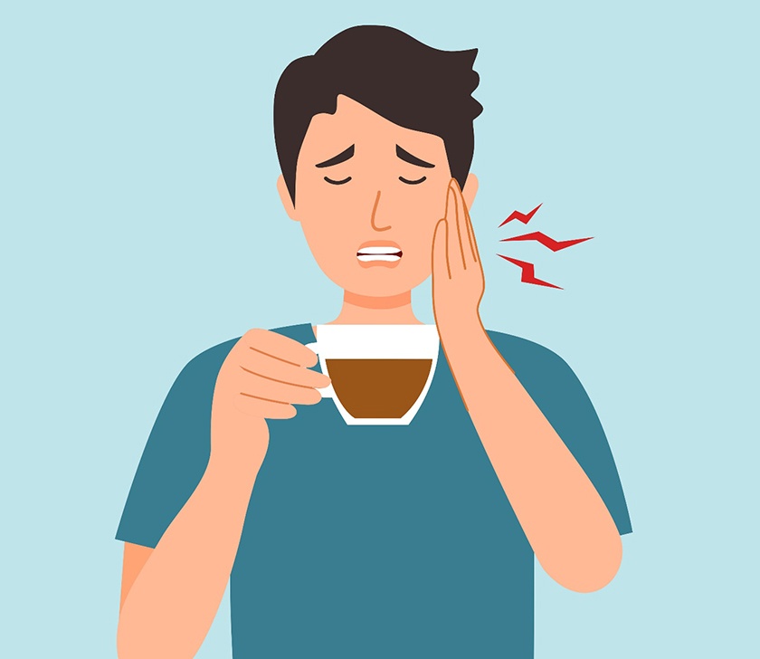 Animated pain holding cheek in pain before root canal treatment