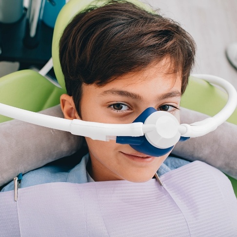 Dental patient relaxing thanks to nitrous oxide dental sedation